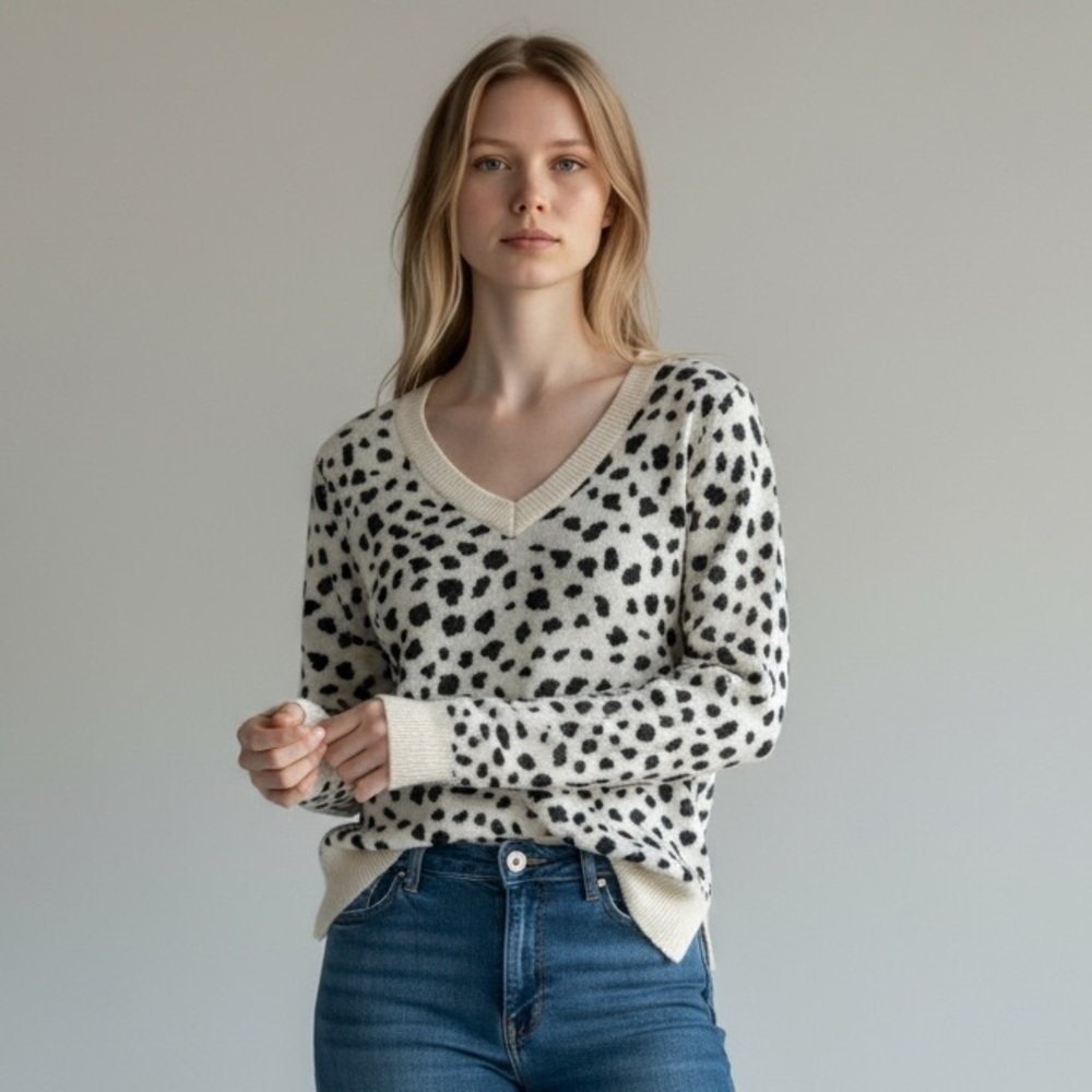 LOFT ladies V-neck Animal print sweater long sleeve very good condition small